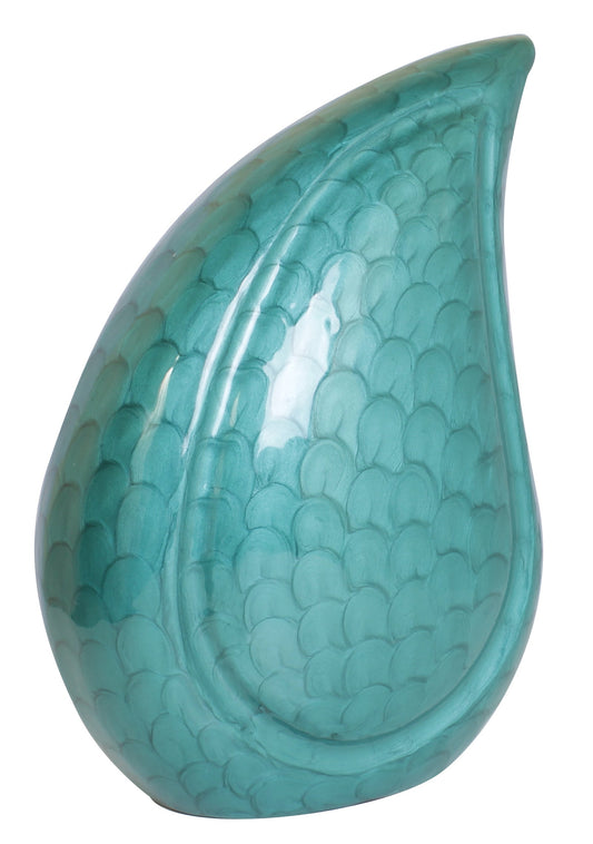 green teardrop, green teardrop cremation urn, green ashes urn, teardrop ashes urn, cremation urn for ashes , urn for ashes , container for ashes, ashes storage jar, human ashes container, large urn , british urn, adult ashes urn, cremation urn for human ashes, funeral memorial burial remembrance URN, affordable price urn, metal urn, blue urn, free delivery urn, quick delivery urn