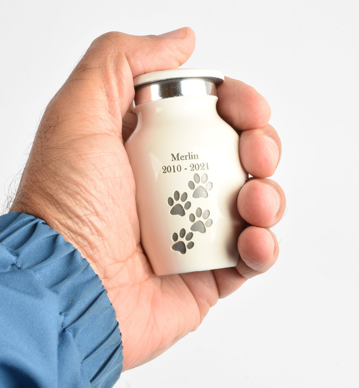 Mini White Paw Print Keepsake Cremation Urn