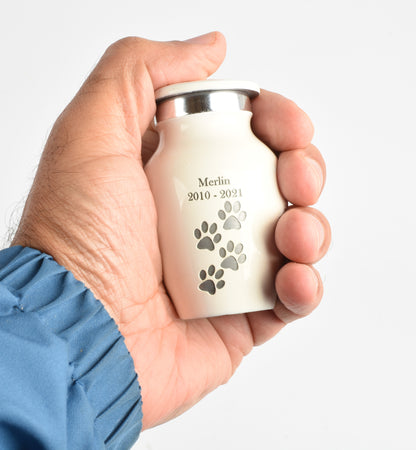 Mini White Paw Print Keepsake Cremation Urn