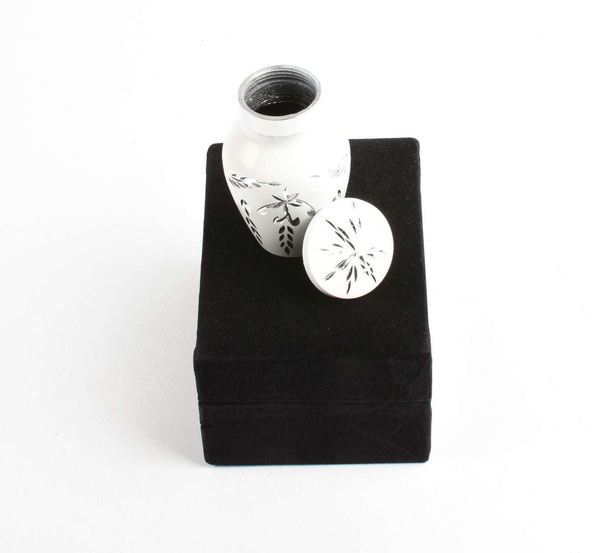 Mini Keepsake Cremation Urn White & Silver Floral Motif