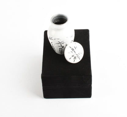 Mini Keepsake Cremation Urn White & Silver Floral Motif