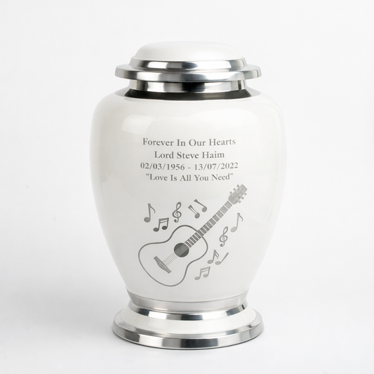Guitar and Music Notes Design White Urn