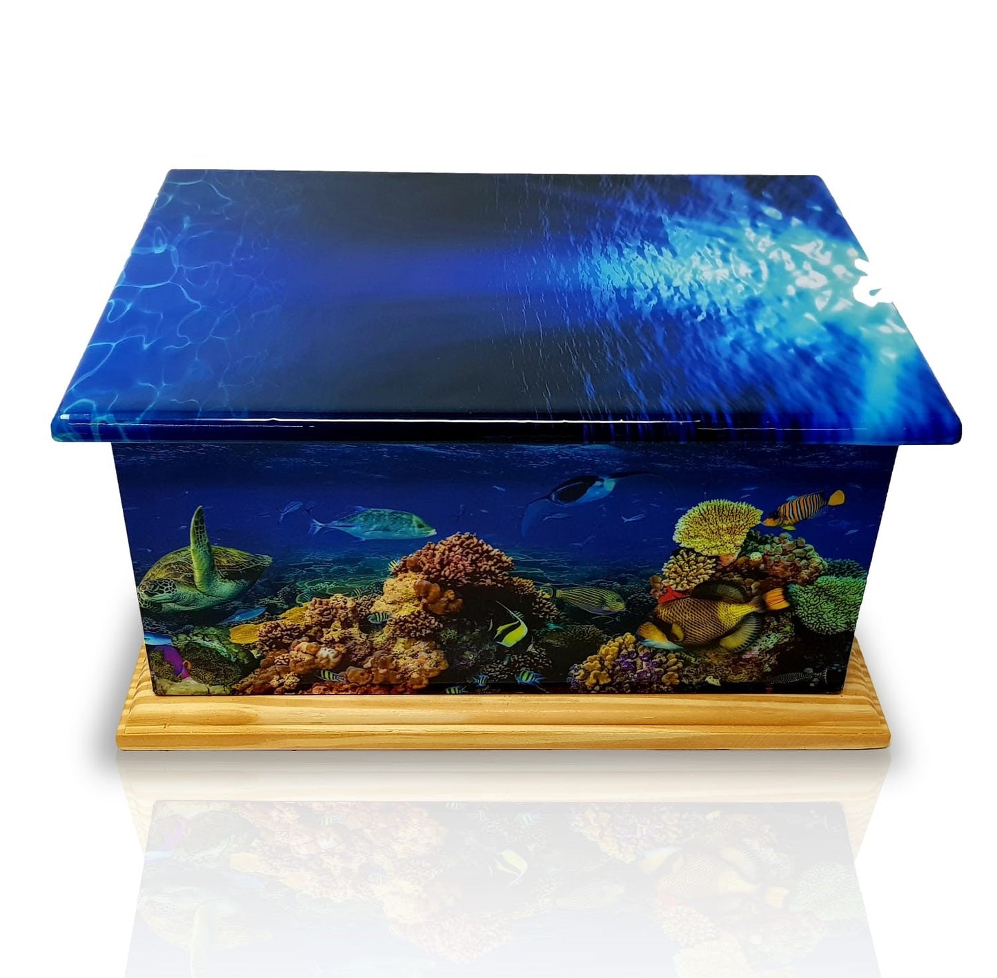 MDF/Teak Wood Casket Cremation Ashes Urn Coral Reef