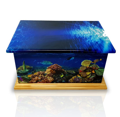 MDF/Teak Wood Casket Cremation Ashes Urn Coral Reef