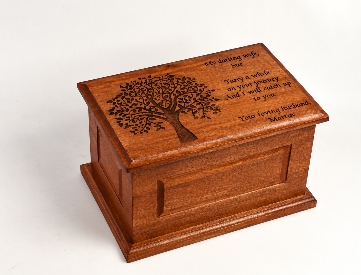 Large Solid Wood Casket Tree of Life with Birds Urn