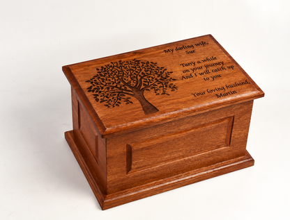 Large Solid Wood Casket Tree of Life with Birds Urn