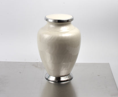 Pearl White with Silver Aria Adult Cremation Urn