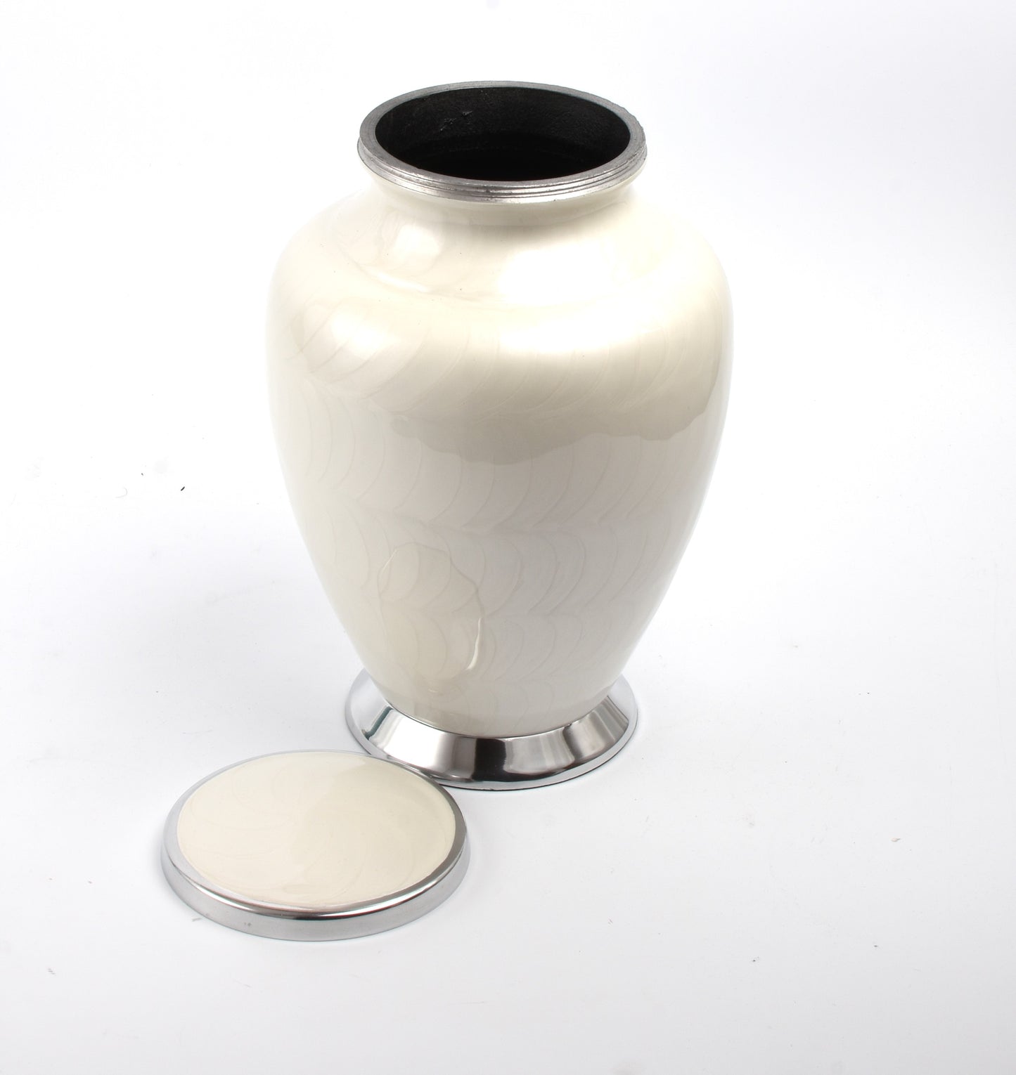 Pearl White with Silver Aria Adult Cremation Urn