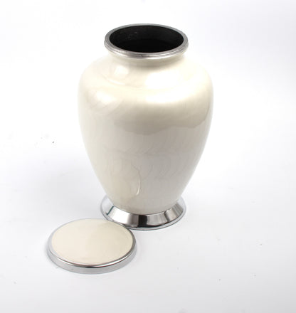 Pearl White with Silver Aria Adult Cremation Urn