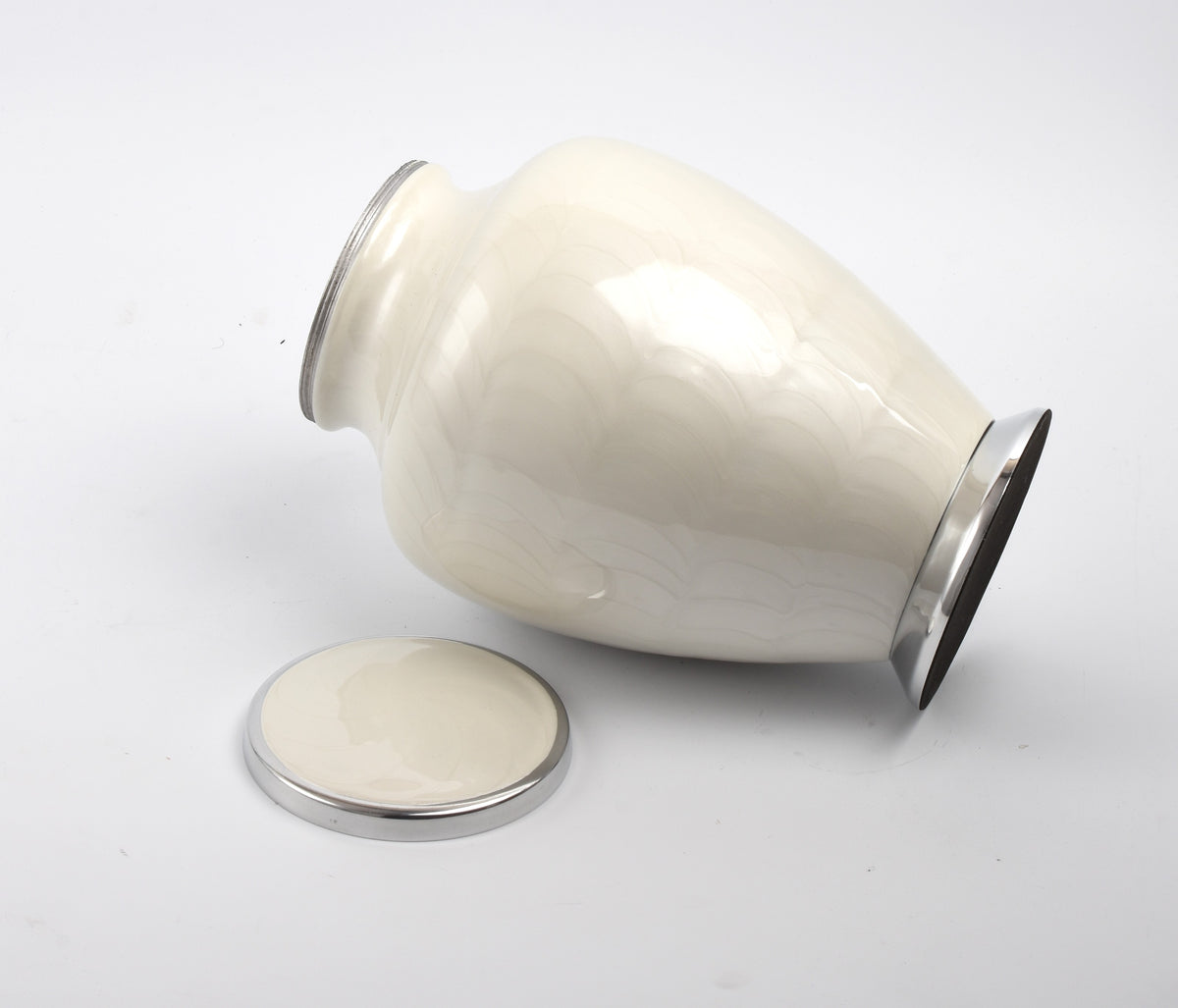 Pearl White with Silver Aria Adult Cremation Urn