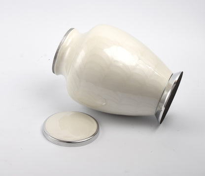 Pearl White with Silver Aria Adult Cremation Urn