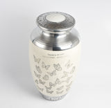 Pearl White Double Capacity Companion Urn  Butterflies Design