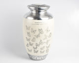 Pearl White Double Capacity Companion Urn  Butterflies Design