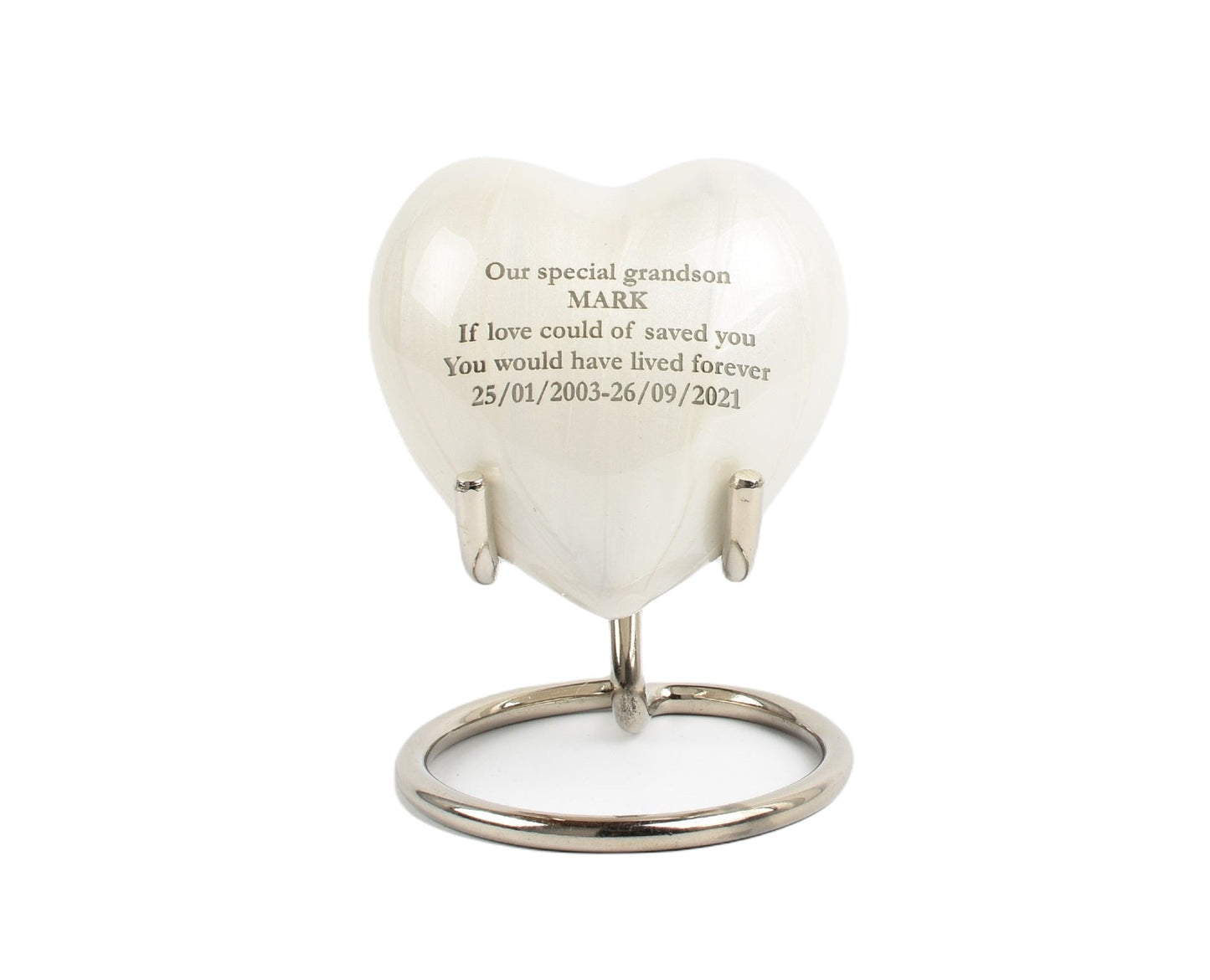 Pearl White Keepsake Heart With Box & Stand