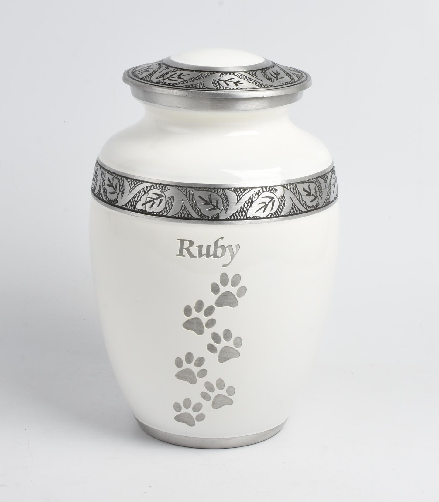 White Paw Print 8" Medium and 6" Small Pet Ashes Urn