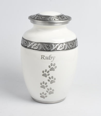 White Paw Print 8" Medium and 6" Small Pet Ashes Urn