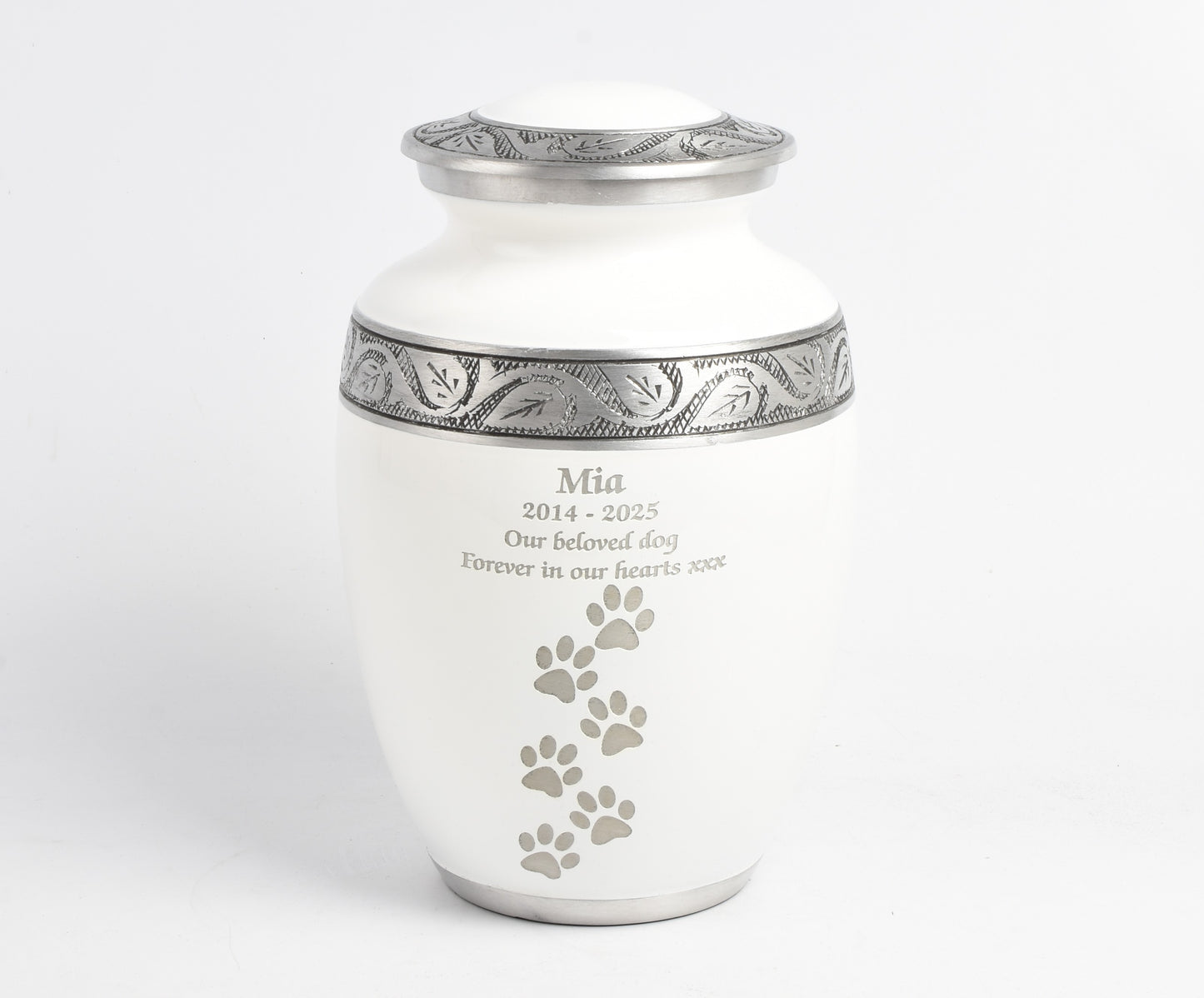 White Paw Print 8" Medium and 6" Small Pet Ashes Urn