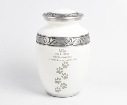 White Paw Print 8" Medium and 6" Small Pet Ashes Urn
