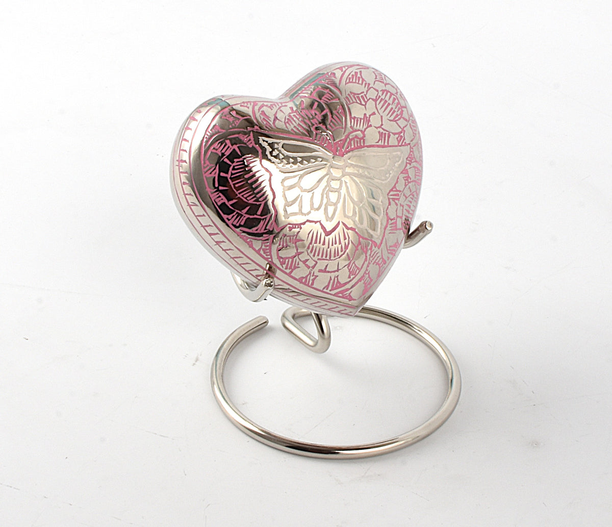 Butterfly on Pink Heart Shape Small Keepsake Urn – Brass Memorial Keepsake