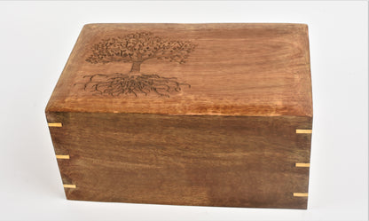 Extra Large Double Capacity Solid Wood Tree Of Life Casket