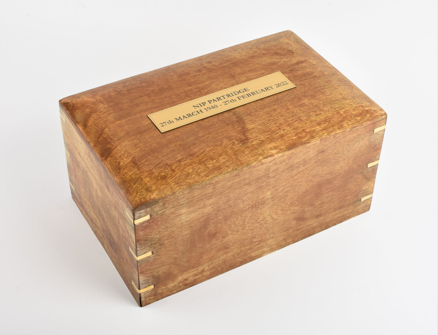 Large Solid Wood Casket With Decorative Corner Strips