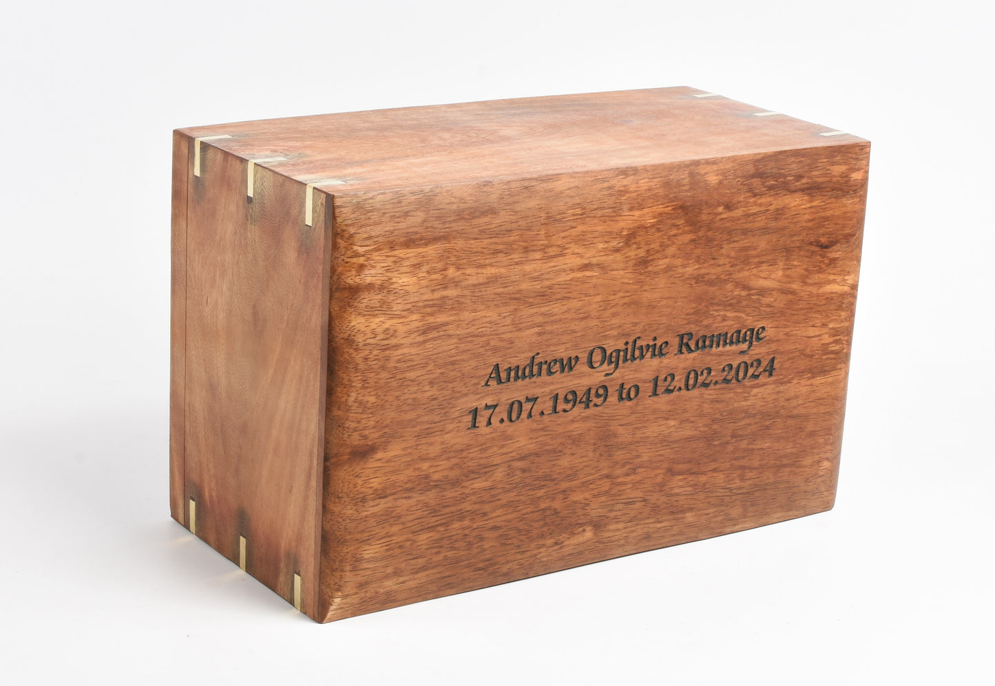 Large Solid Wood Casket With Decorative Corner Strips