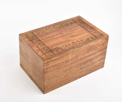 Beautifully Engraved Large Solid Wood Biodegradable Casket - Option To Personalise