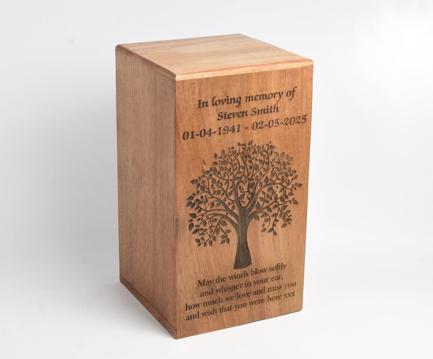Wood Casket for Adult Ashes Tree Design
