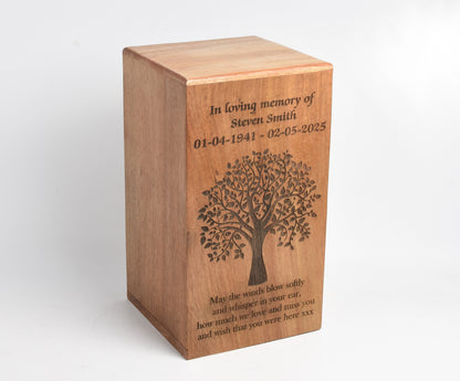 Wood Casket for Adult Ashes Tree Design