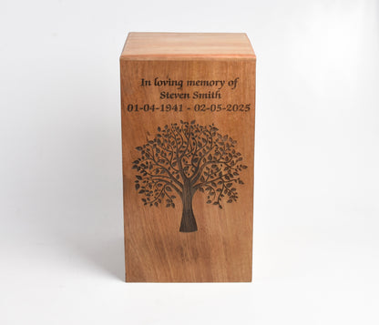 Wood Casket for Adult Ashes Tree Design
