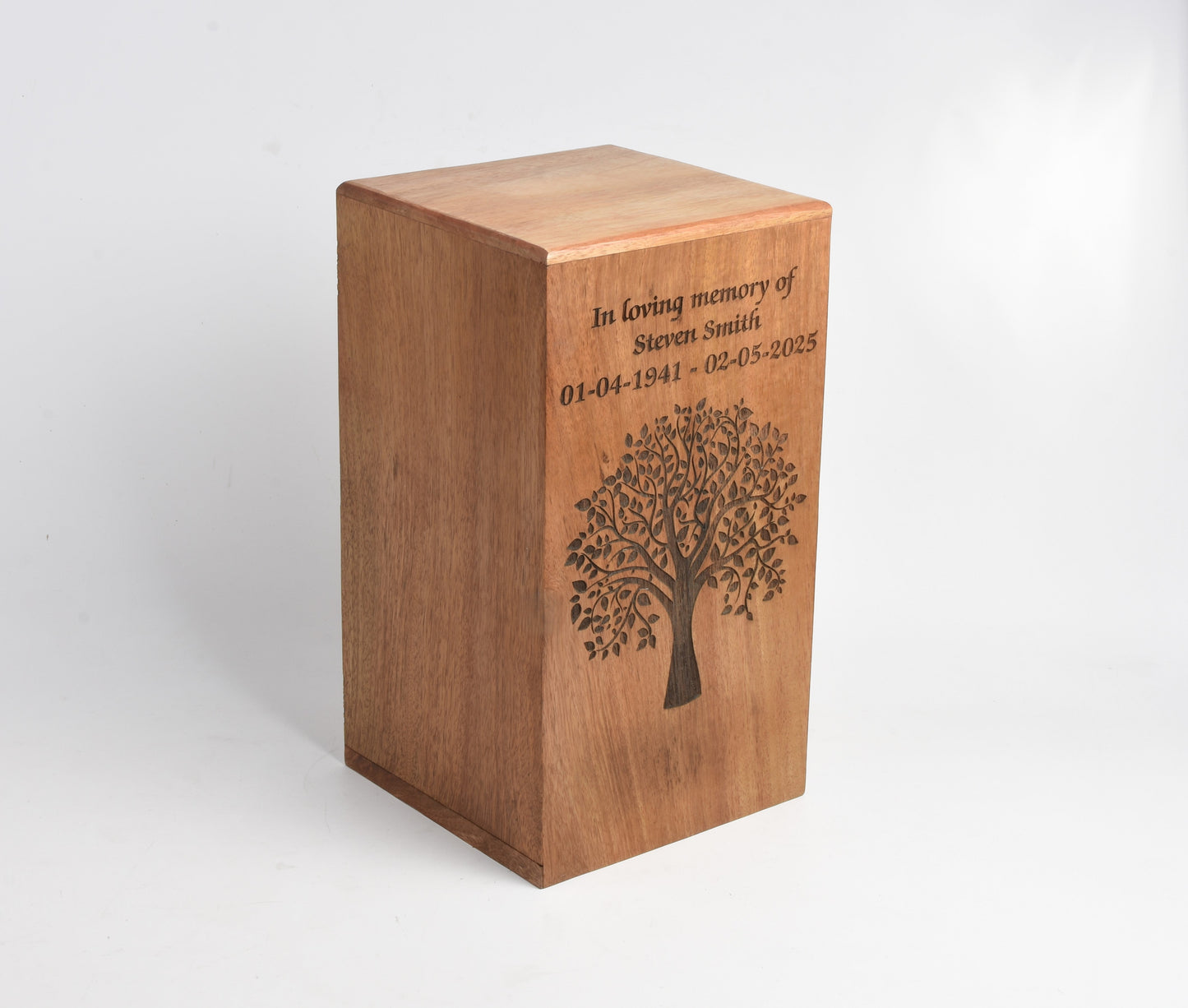Wood Casket for Adult Ashes Tree Design