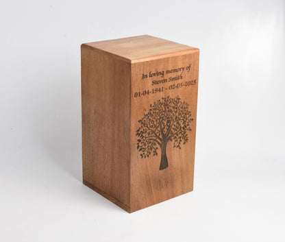 Wood Casket for Adult Ashes Tree Design