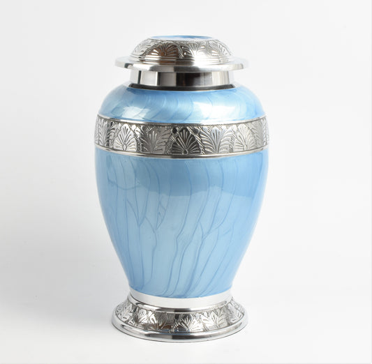Sky Blue & Silver Aluminium Dove Cremation Urn