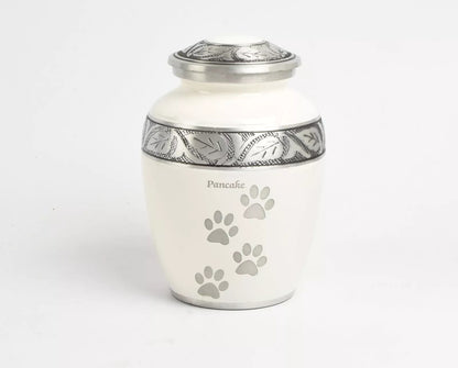 White Paw Print 8" Medium and 6" Small Pet Ashes Urn