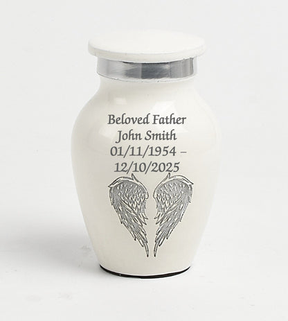 Solid White Angel Wings Keepsake Cremation Urn