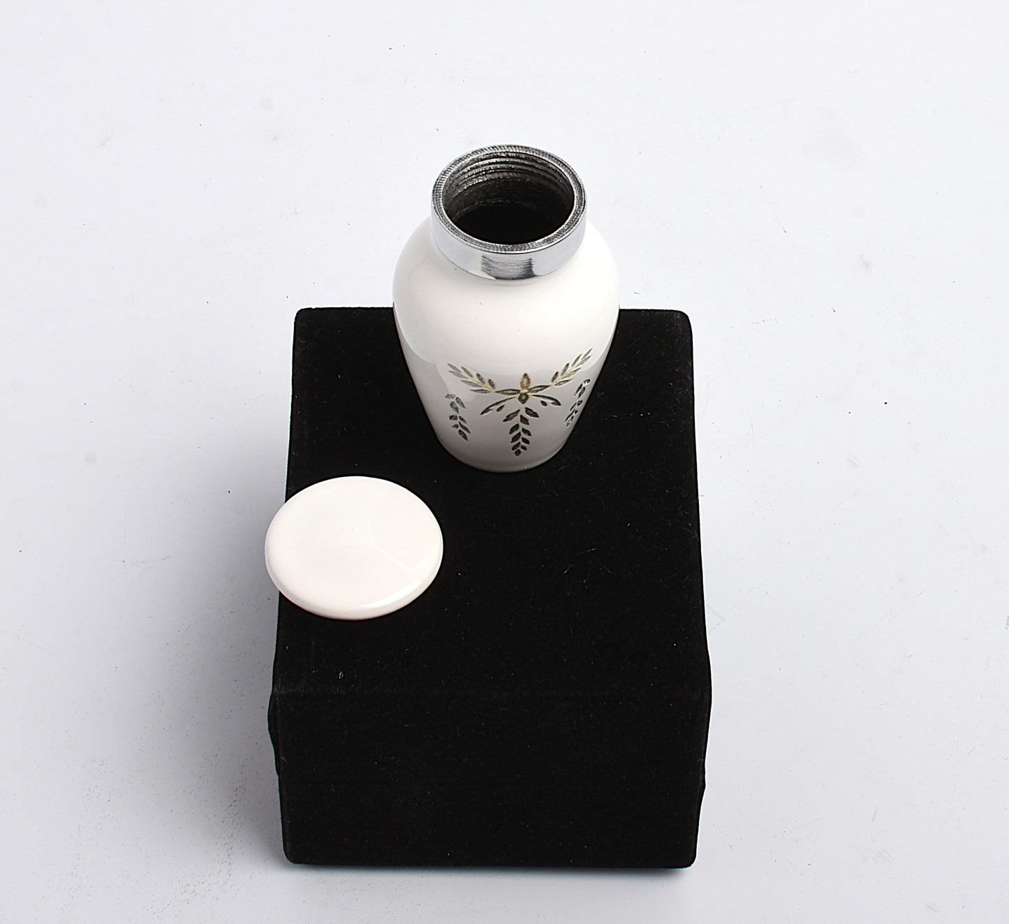 Mini Keepsake Cremation Urn White & Silver Floral Motif
