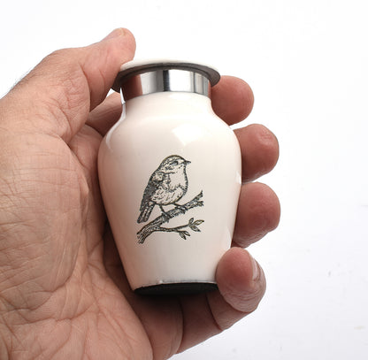 Mini White Robin Keepsake Cremation Urn