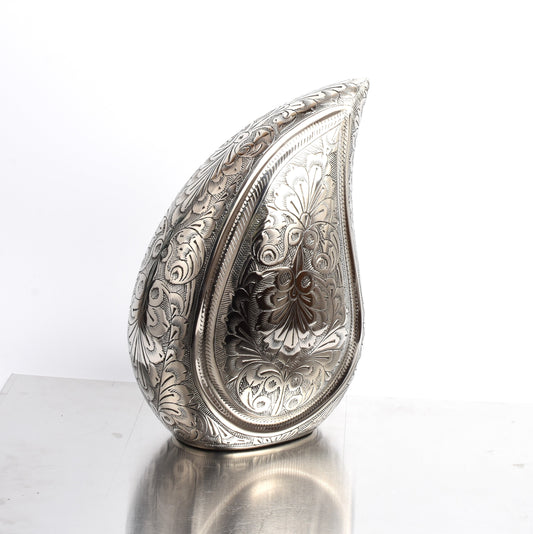 Black & Silver Engraved Teardrop Urn