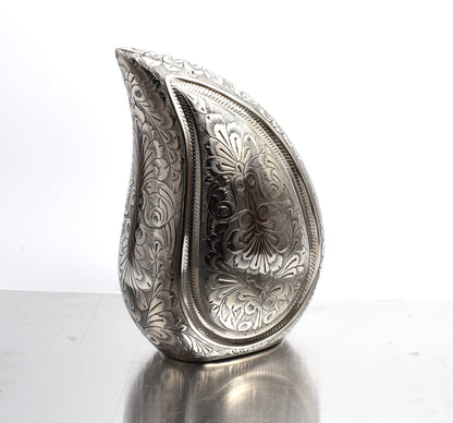 Black & Silver Engraved Teardrop Urn