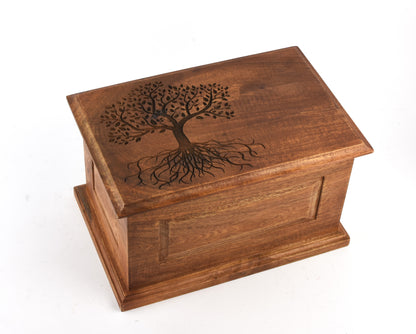 Large Solid Wood Casket Tree Of Life Urn
