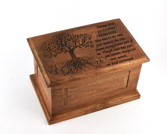 Large Solid Wood Casket Tree Of Life Urn