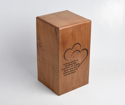 Wood Casket for Adult Ashes Hearts Design