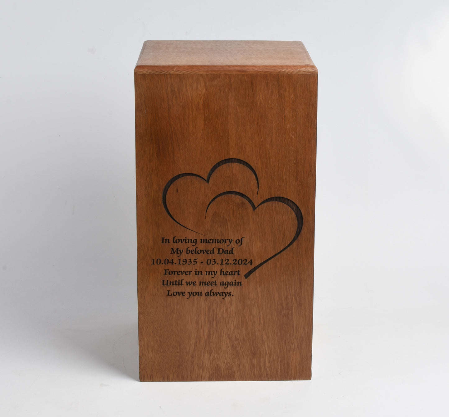 Wood Casket for Adult Ashes Hearts Design