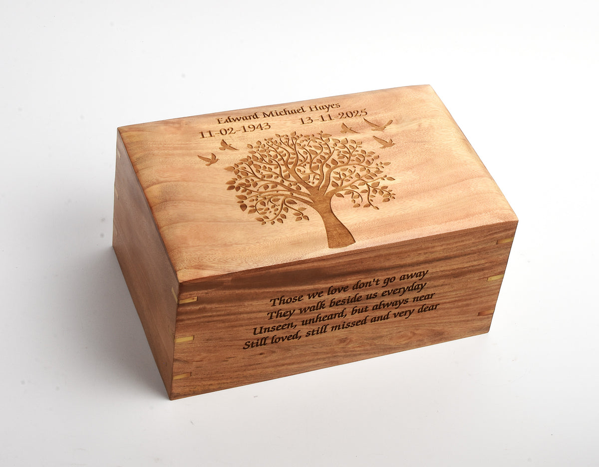 Large Wood Cremation Ashes Casket Tree With Birds