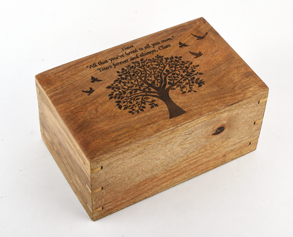 Large Wood Cremation Ashes Casket Tree With Birds