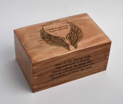 Solid Wood Casket Angel wings- Adult, Child, Companion urn