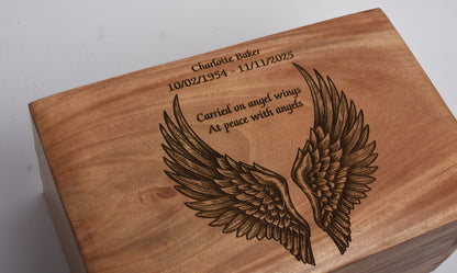 Solid Wood Casket Angel wings- Adult, Child, Companion urn