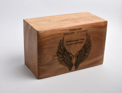 Solid Wood Casket Angel wings- Adult, Child, Companion urn