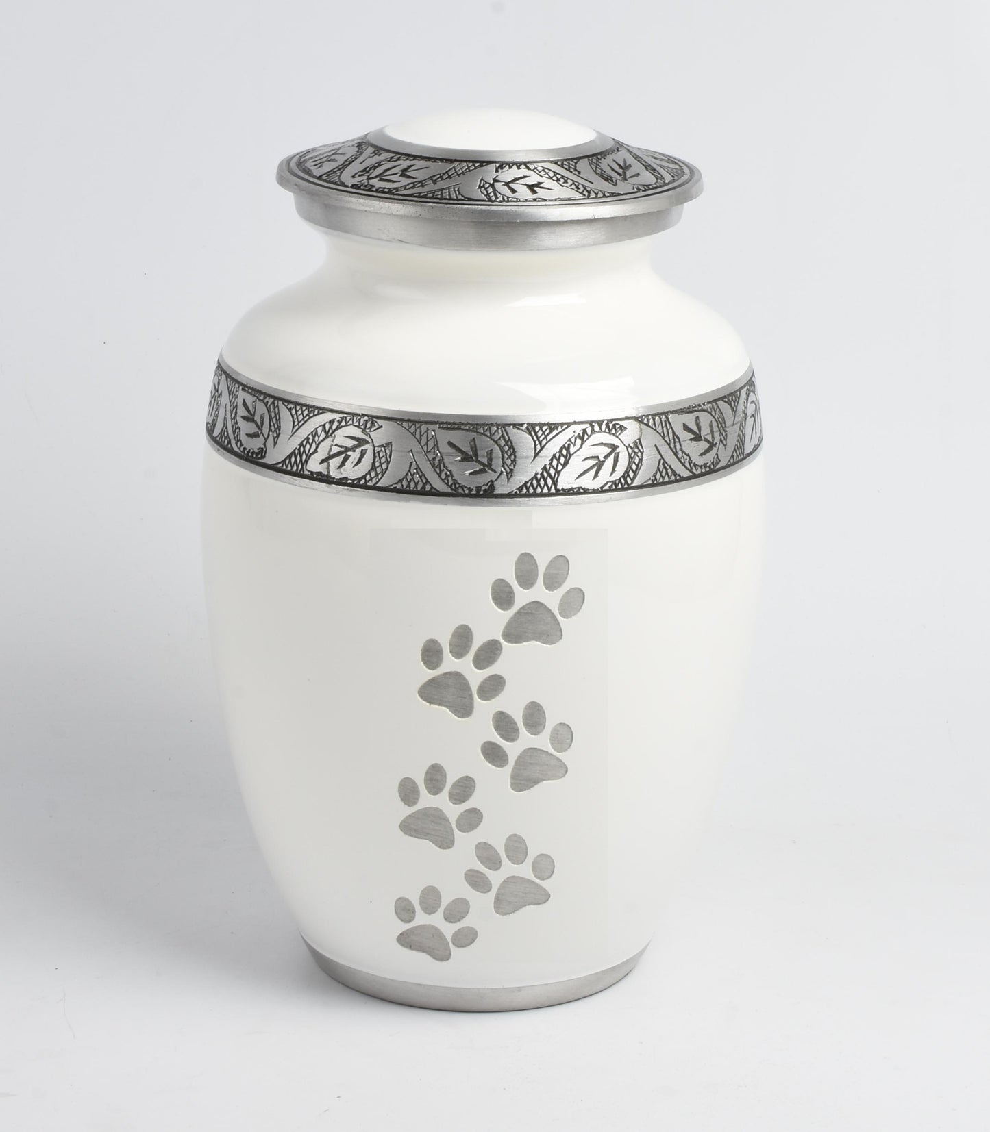 White Paw Print 8" Medium and 6" Small Pet Ashes Urn