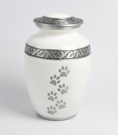 White Paw Print 8" Medium and 6" Small Pet Ashes Urn